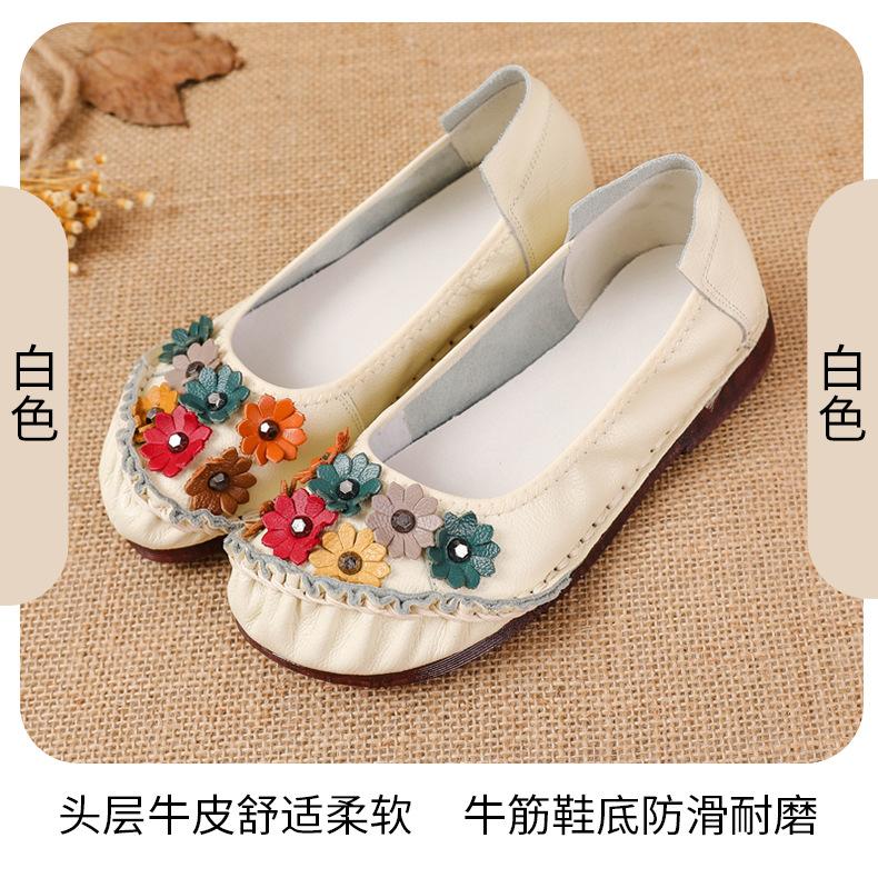 Genuine Leather Mother Shoes Spring and Summer Single Shoes Beef Tendon Bottom Layer Cowhide Comfortable Soft Sole Lightweight