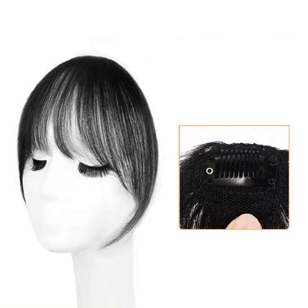 Human Bangs Natural Brown Middle Part Wispy Bang Hair Clip In Bangs Fringe Hairpiece for Women Clip On Air Bang