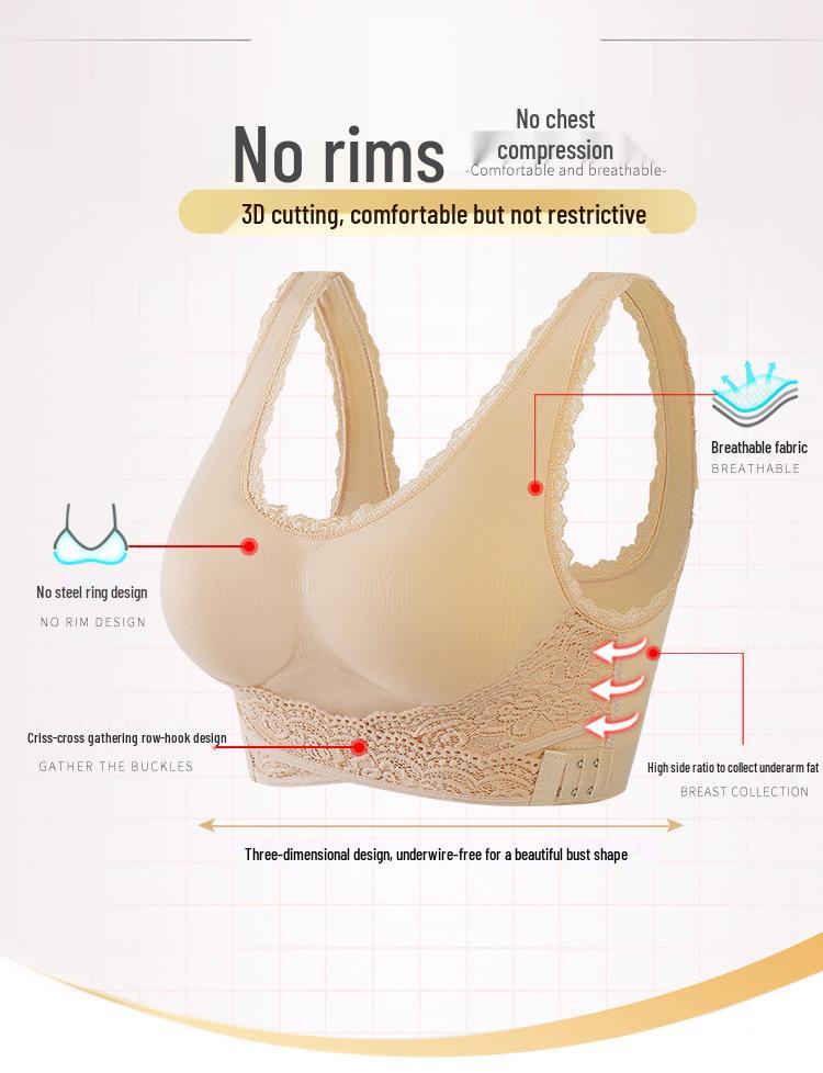 Plus Size Wirefree Sports Bra with Front Cross Buckle, Adjustable Support for Yoga & Running, Lace Trim 