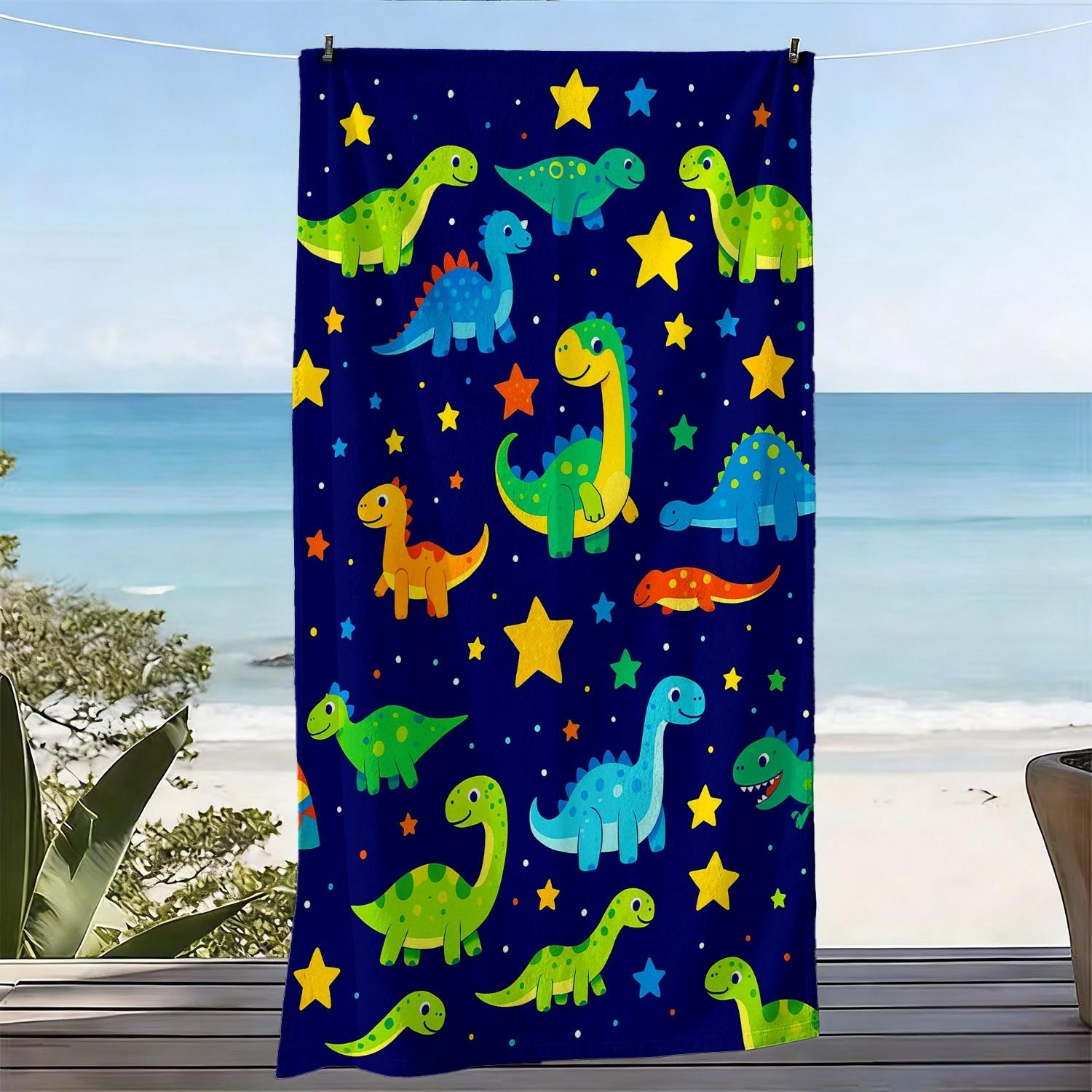 

Cartoon Dinosaur Style Oversized Soft Beach Towel Colorful Dinosaur and Star Print Pattern Microfiber Bath Towel Quick-Drying W40*H60(CM)
