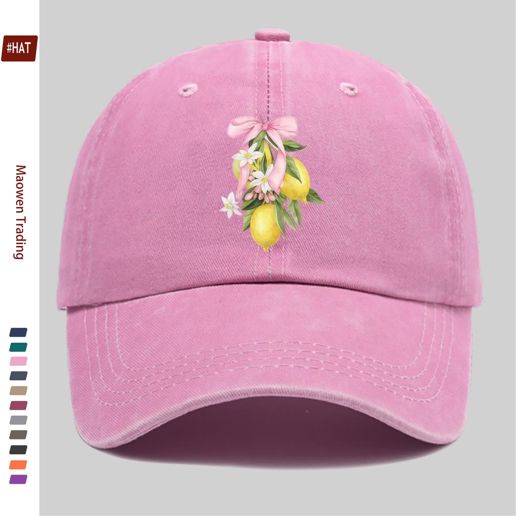 Pc Lemon Print Trucker Cap with Pink Bow Adjustable Snapback Baseball Hat Suitable for Spring Summer Lightweight Sun Hat for