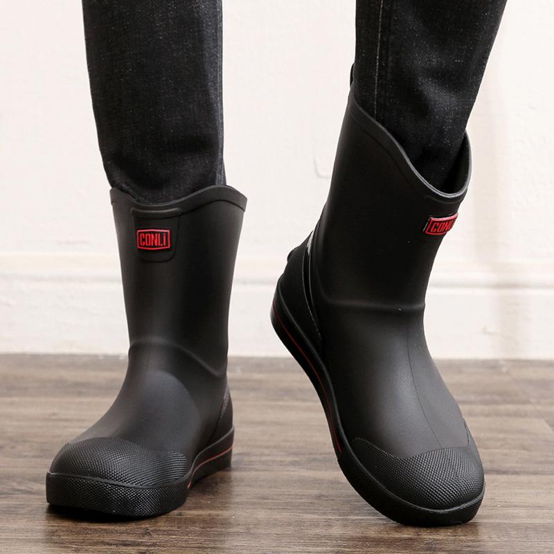 [One piece] Rain shoes men's short and medium non-slip waterproof shoes outdoor water boots warm fishing rain boots rubber shoes