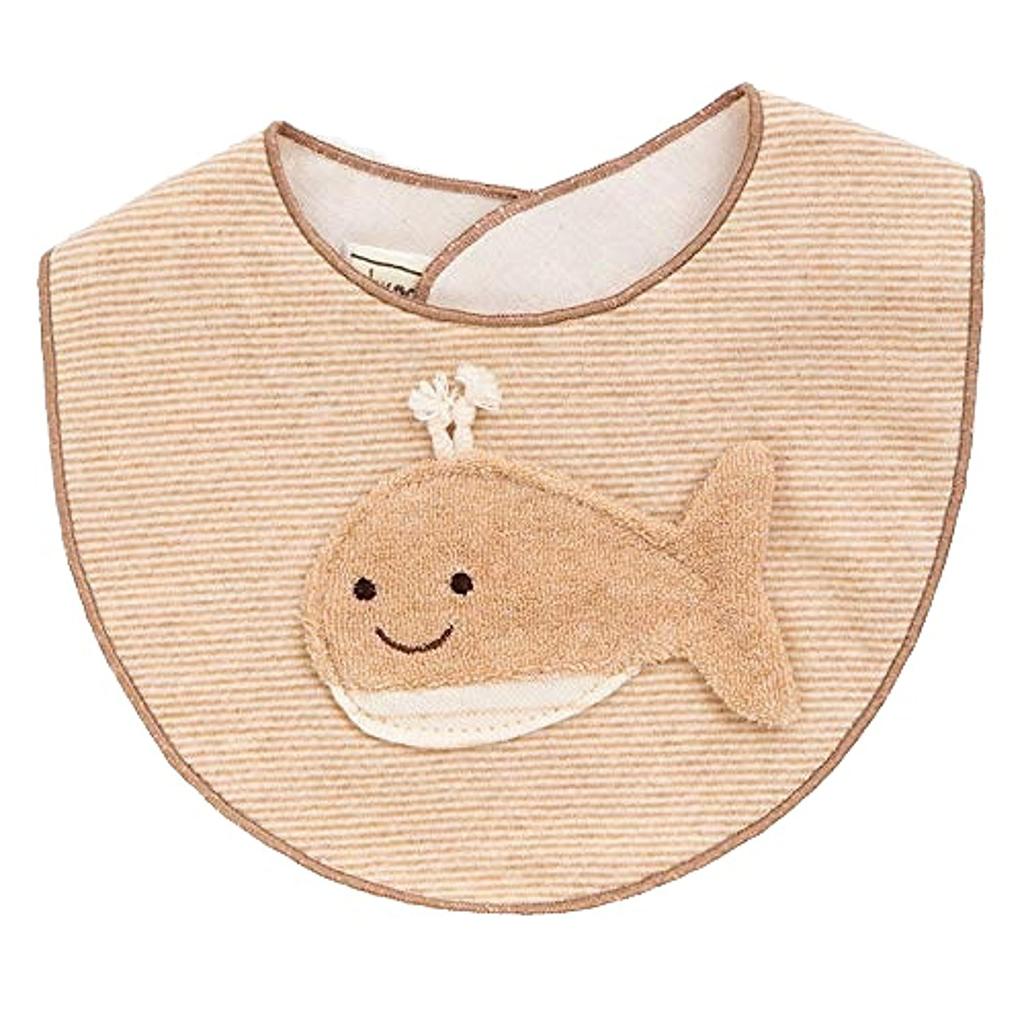 pompkins BABY Organic Cotton Mini Made in Japan Y-1329 100% [Whale Series] Bib, (Brown)
