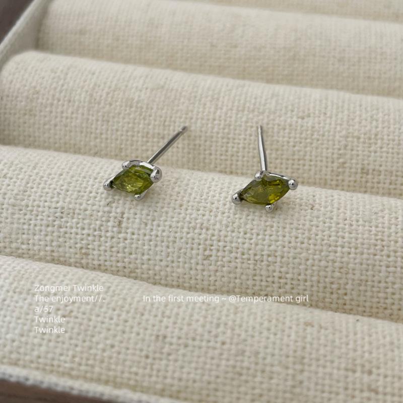One Matcha  Minimalist Japanese Olive Green Earrings - Cute Mini Earrings for Women