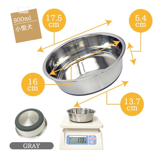 DOGPET Stainless Steel Bowl, Plate-Shaped, for Medium To Large Dogs, 900ml Capacity, with Silicone Non-Slip Grip, Silicone Gray, Medium Size
