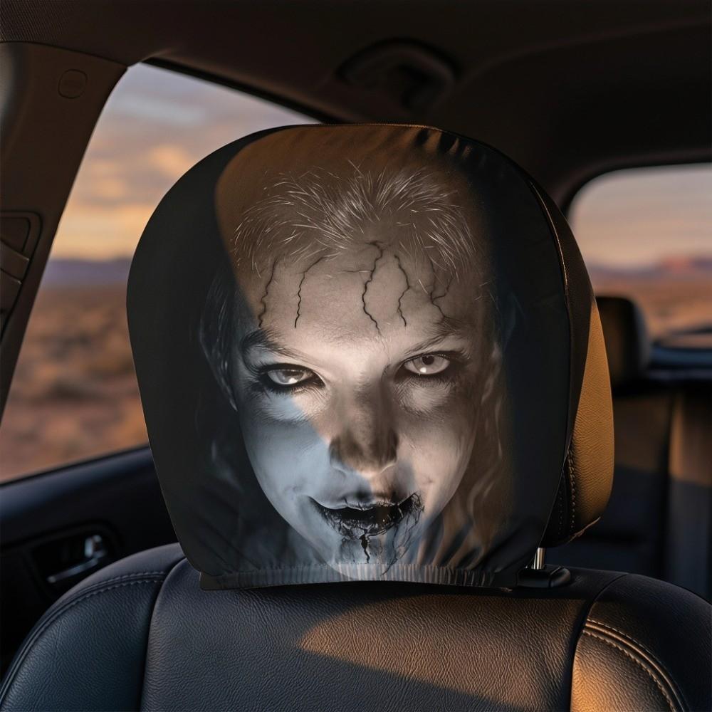 2PCS Skull Pattern Seat Headrest Protectors Auto Interior Decoration Cover Vehicle Interior
