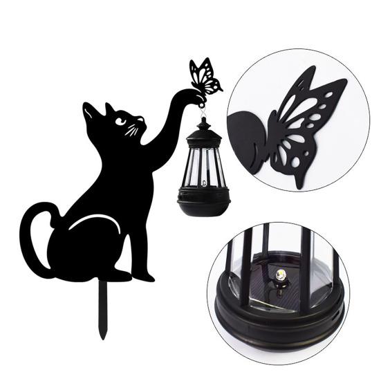 Solarbetriebene Katzenlaterne, süße Katzensilhouette mit warmem LED-Licht, wasserdicht, rostfrei, Dekorationslampe für den Außenbereich mit Erdspieß für Garten, Hof, Rasen