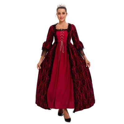 L Veľký Halloweensky Kostým Čipkované Spájanie Vintage Súdny Kráľovský Kostým Viktoriánske Šaty Plesový Kostým