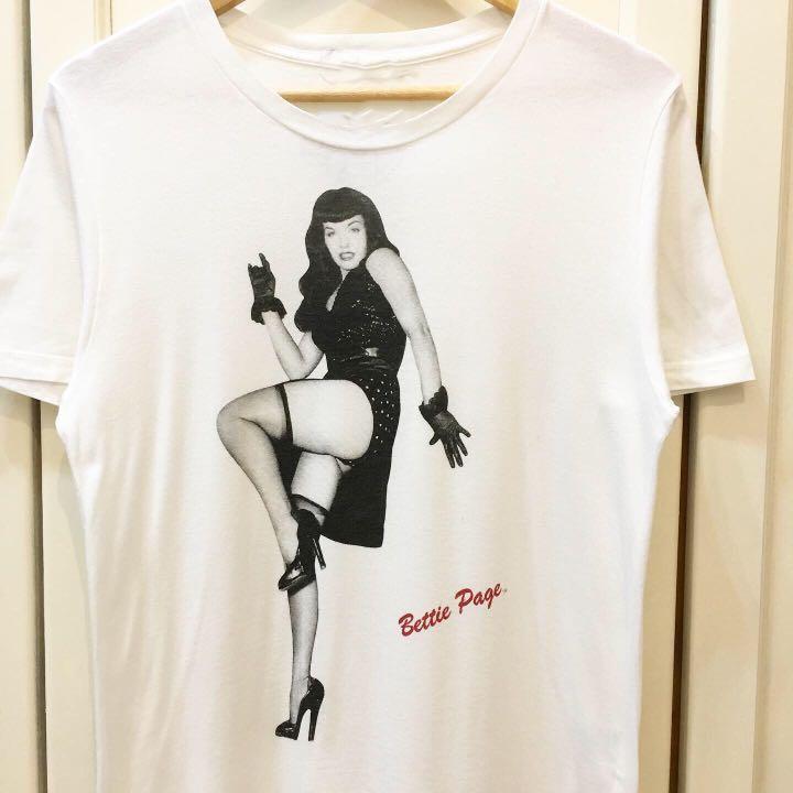 Bettie Page White T-Shirt Cotton Full Size Unisex S-5XL Unisex T-Shirt M
