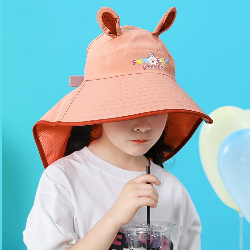 1108 Children's Hat Summer Outdoor Sun Protection Sun Hat Neck Protection Shawl Bucket Hat Boys and Girls Empty Top Sun Hat