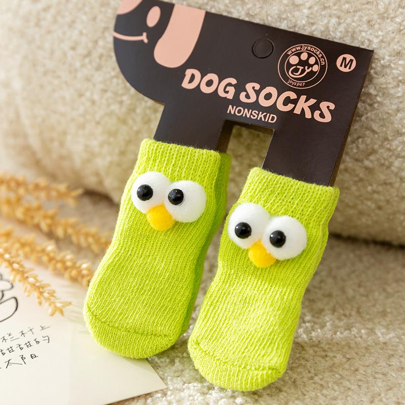 

New Four Seasons Universal Socks for Dogs Cute Big Eyes Cute Pet Cartoon Knitted Cat Anti slip and Warm Dog Cotton Socks 7.5x3.5cm зелёный