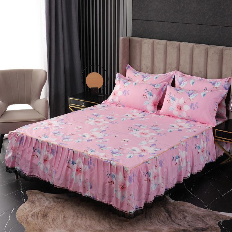 Flower Print Ruffled Bedding Set,Pillowcases Set/Bed Skirt Set,Bed Skirt*1 ,Pillowcases *2 (Size: Twin/Full/Queen/King)