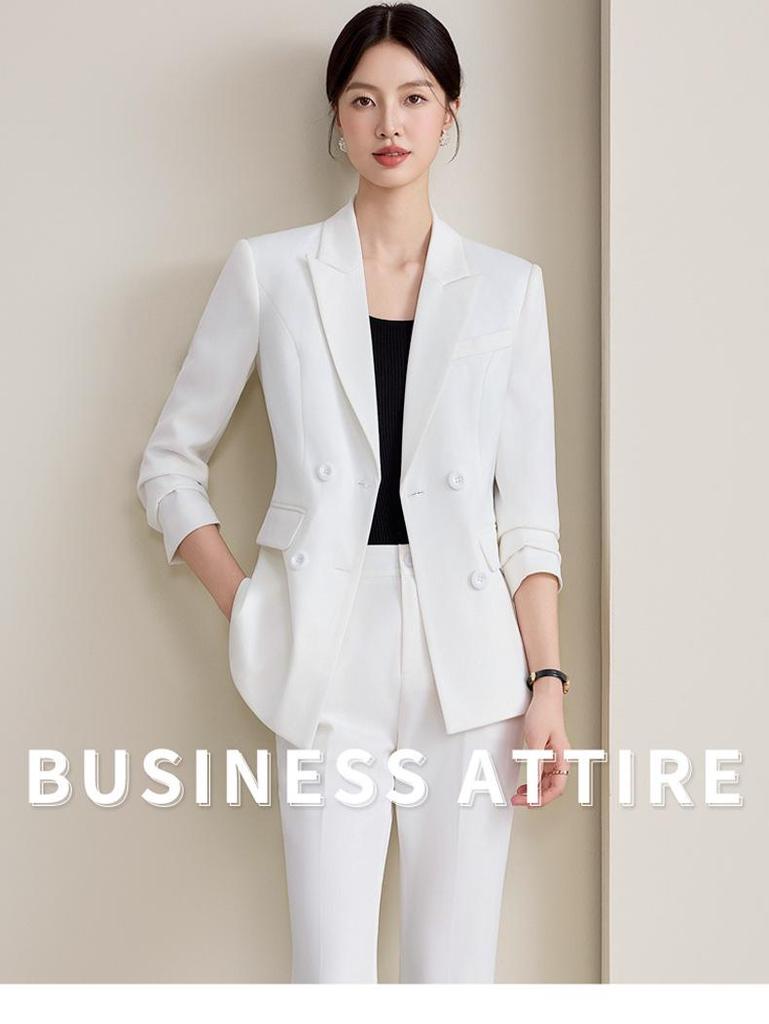 Women's White Autumn 2025 Suit Set: Elegant Long Sleeve Blazer & Professional Workwear