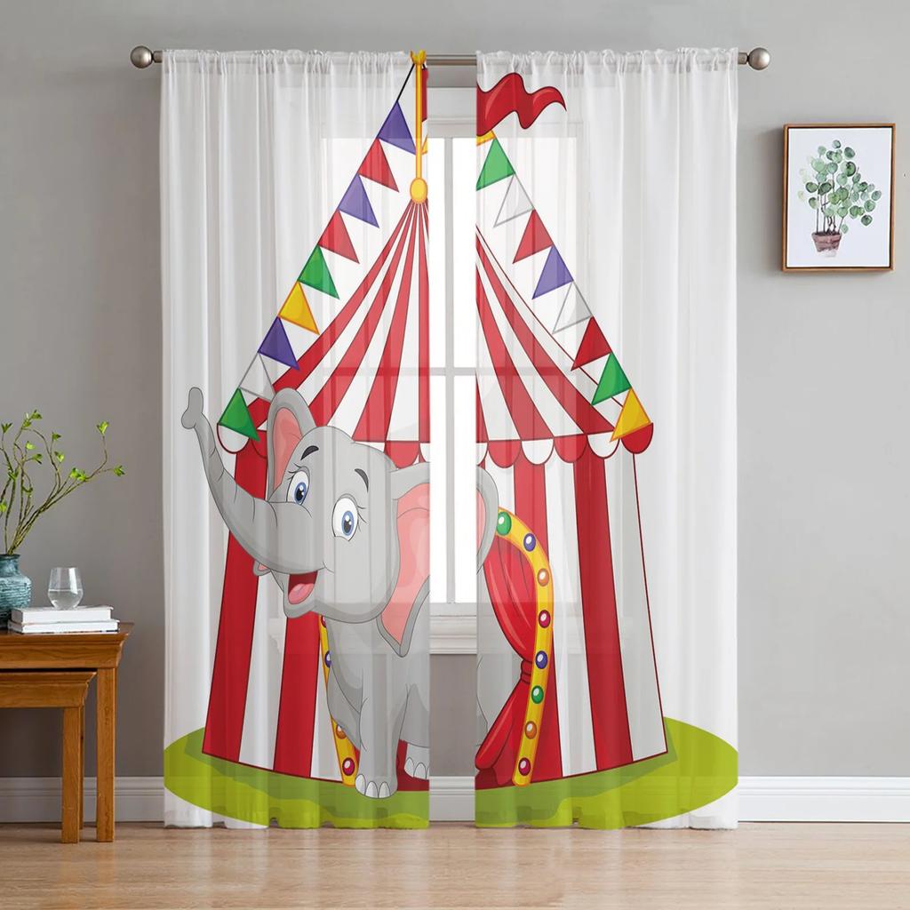 Elephant Big Stupid Bird Heart Gray Blue Curtains Living Room Bedroom Decoration Window Voiles Morning Tulle Curtain Sheer Polyester Sitting Decor