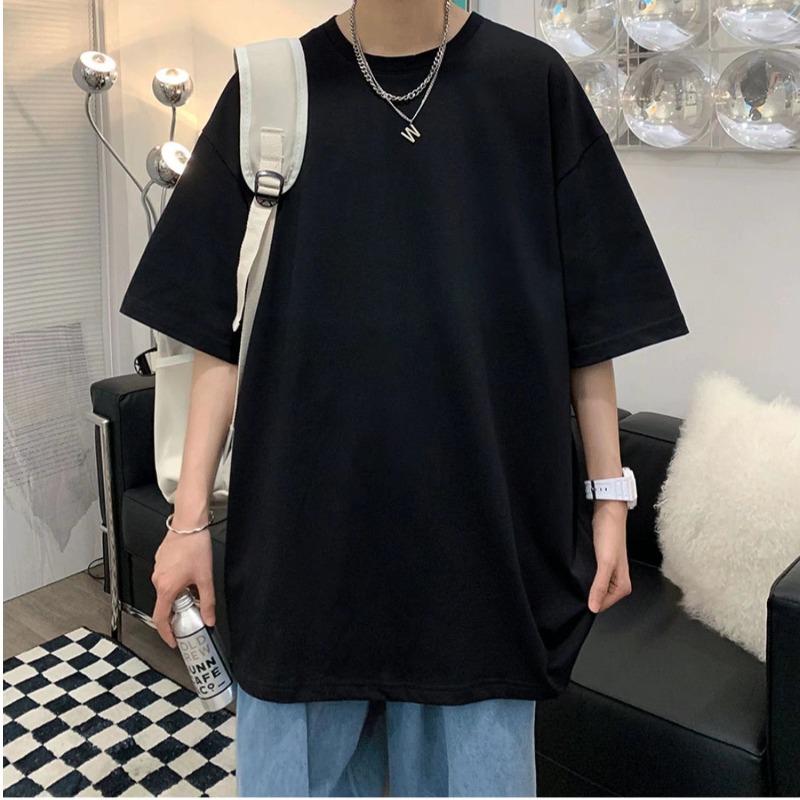 Men's Plus Size Crew Neck Loose Short Sleeve T-Shirt - Hong Kong Style Solid Color Summer Top