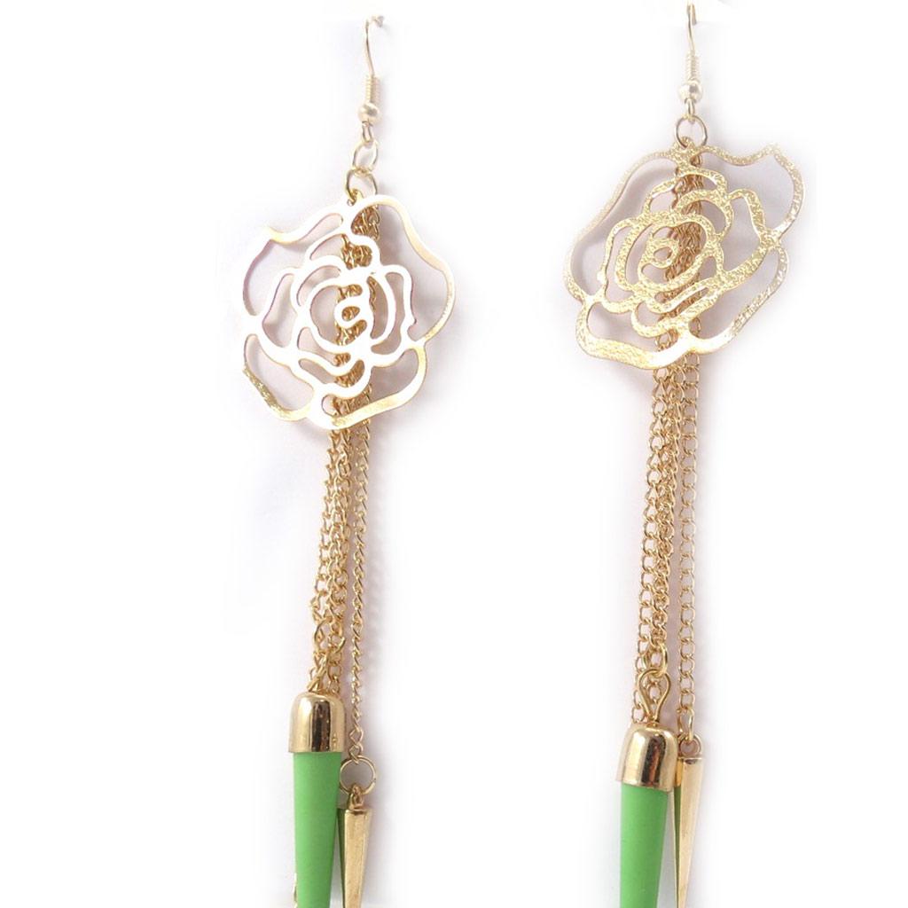 Les Trésors De Lily [J8277] - Golden Green 'Rosa Romantica' Designer Earrings