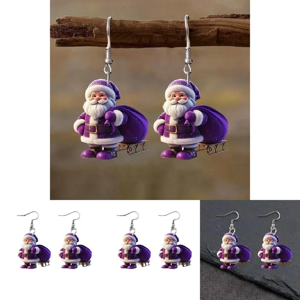 Christmas Santa Acrylic Earrings With Cartoon Design For Holiday Fashion