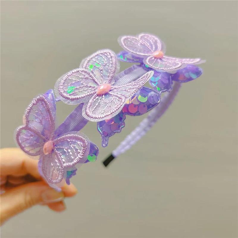 New Embroidered Butterfly Plastic Hairband for Children Girls 11cm Princess BB Clip Hairpin Accessories
