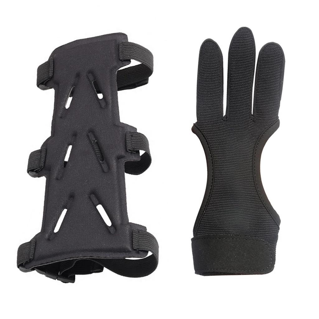 Archery Arm Kyudo Arm Forearm Adjustable Archery Finger Recurve Bow for Competition and Black [2-Piece Set] Guards, Guards, Protectors, Gloves,