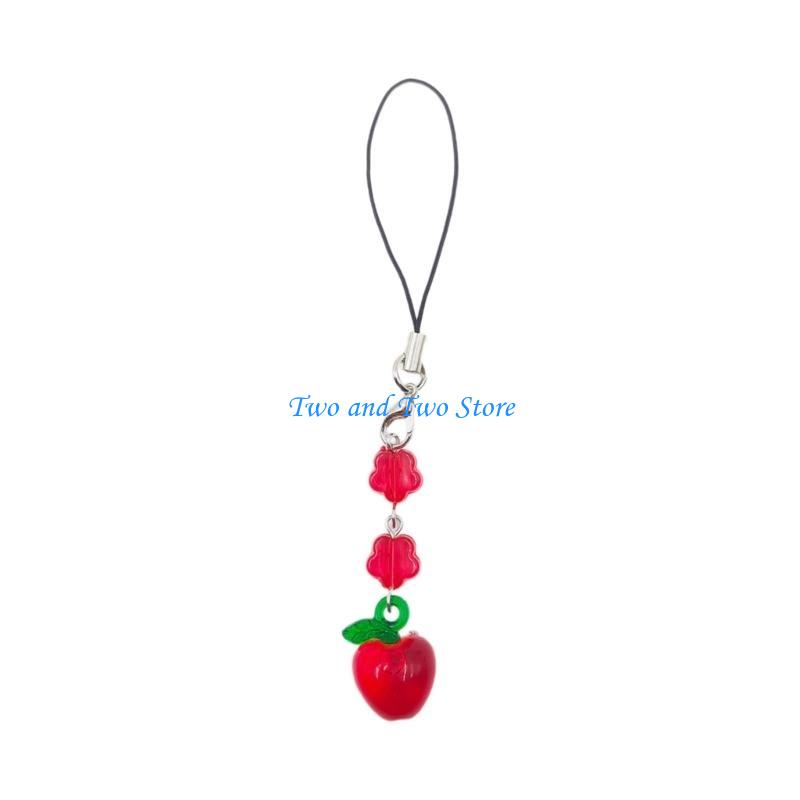 HX6F Lovely Fruit Phone Pendant Keychain Ornament Keyring Phones Charm Chain Decorative Accessory for Bag and Purses
