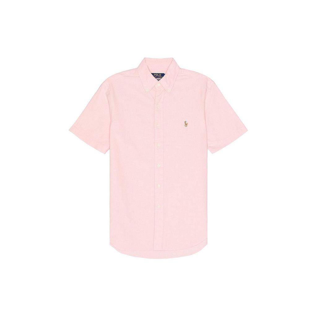 Polo Ralph Lauren Solid Color Logo Embroidered Square Collar Single-Breasted Short Sleeve Shirt Men Shirts Pink 710794942-003