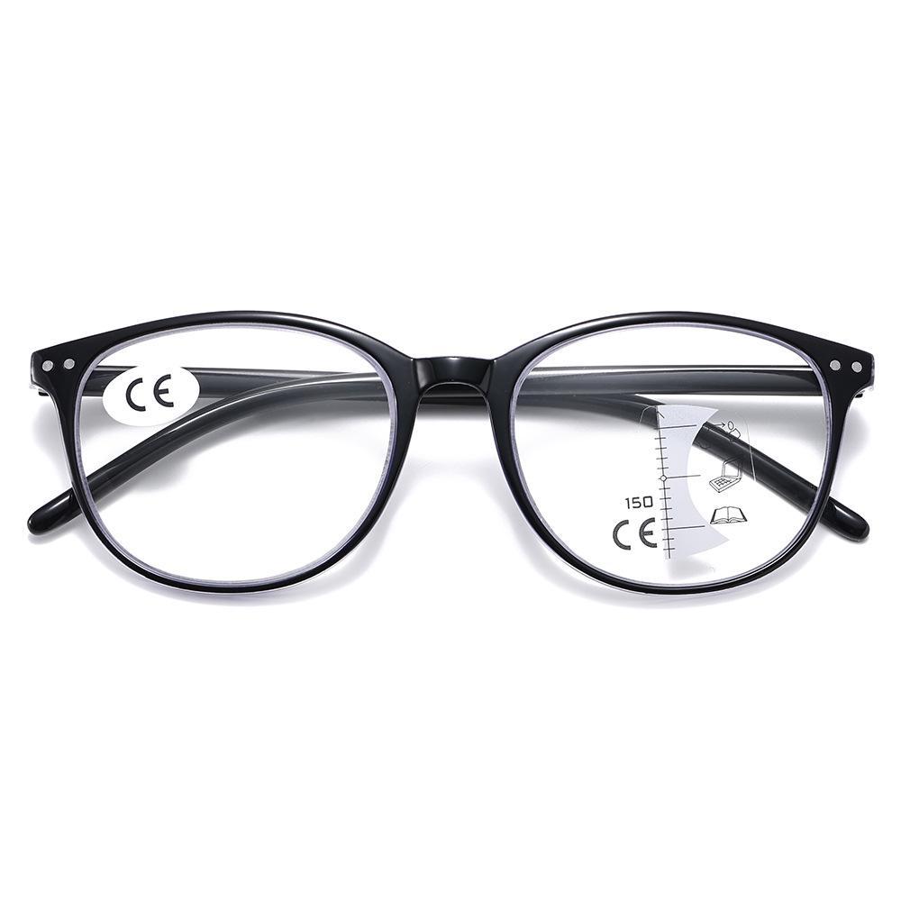 Stylish Round Progressive Multifocal Anti-Blue Light Reading Glasses for Middle-Aged & Elderly, Dual-Use for Distance and Near Vision.