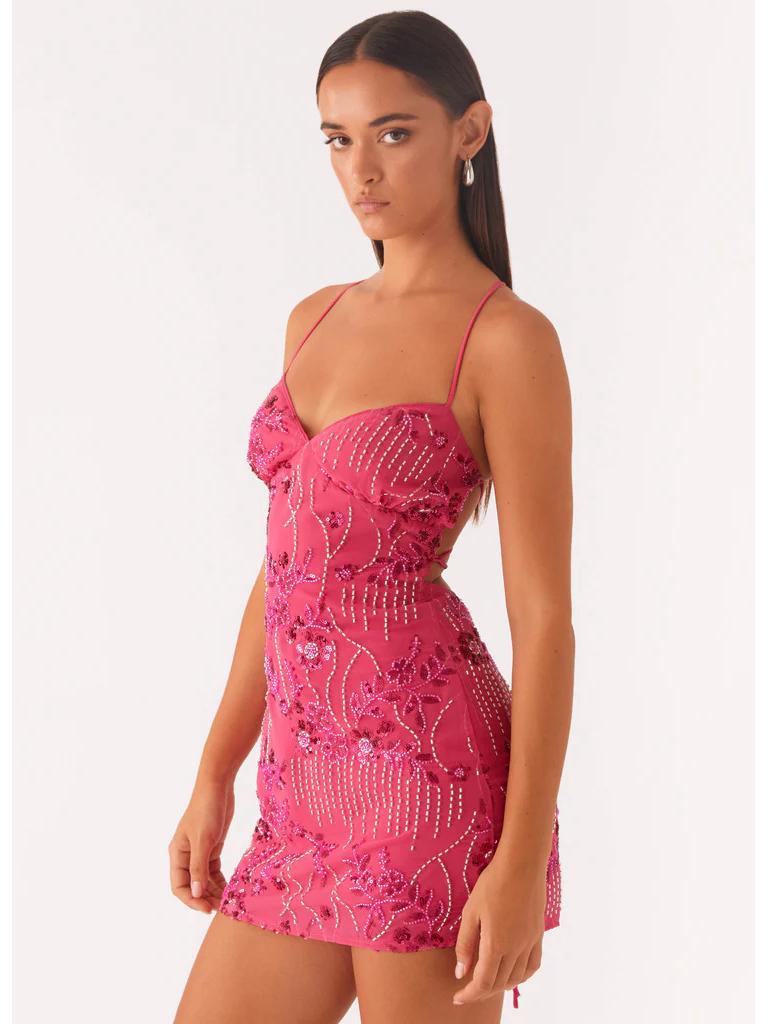 Sequin Embroidery Backless Spaghetti Strap Dress - European & American Style Summer Dress for Women