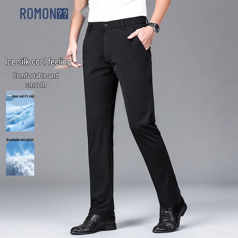 ROMON Men s Ice Silk Business Casual Trousers 32