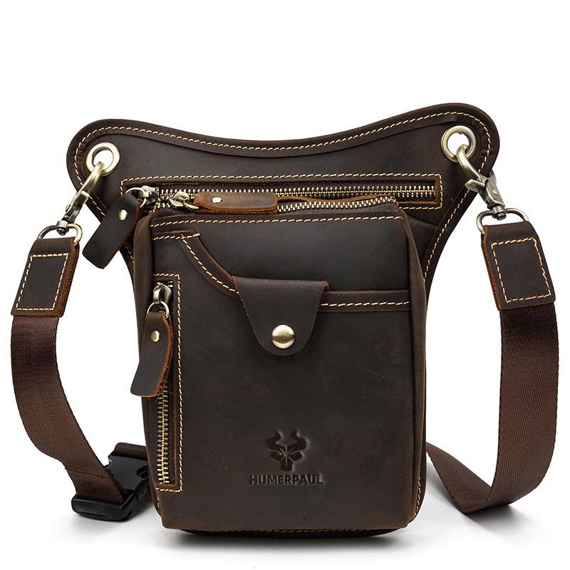 Humerpaul Men Leather Waist Bag Multifunctional Shoulder Bag