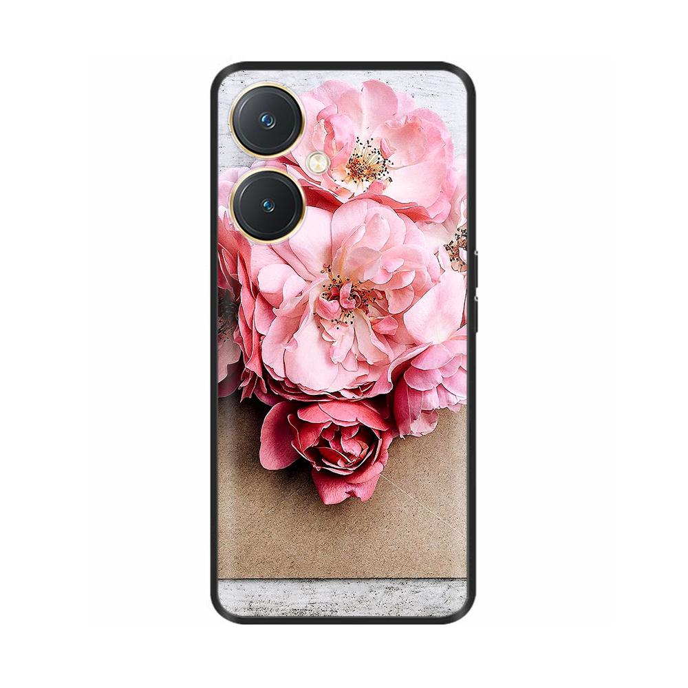 For Vivo Y27 Y27s Case Fashion Flowers Black Soft Coque Silicone Shockproof TPU Phone Cover Funda for Vivo Y27 Y 27 Bumper V2249