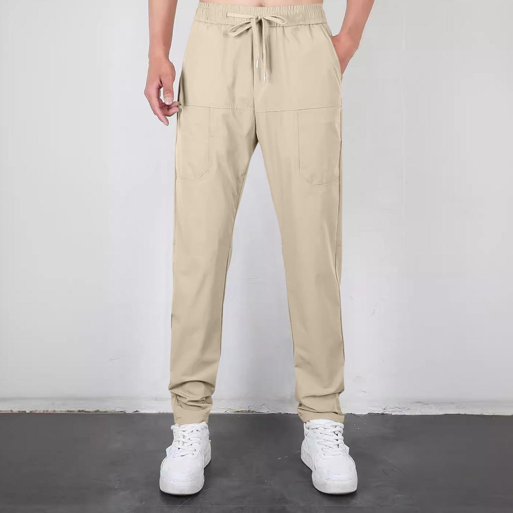 Men's Stretchy, Quick-drying Athletic Pants With Drawstring Waist, Casual Long Trousers, And Six Pocket Design, Suitable For Hiking.