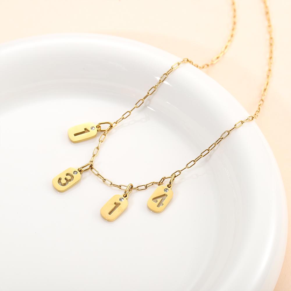 CARLIDANA Personality DIY Number Stainless Steel Digital Gold Plated Pendant Charm Necklace Accessories Jewelry Making Women Men