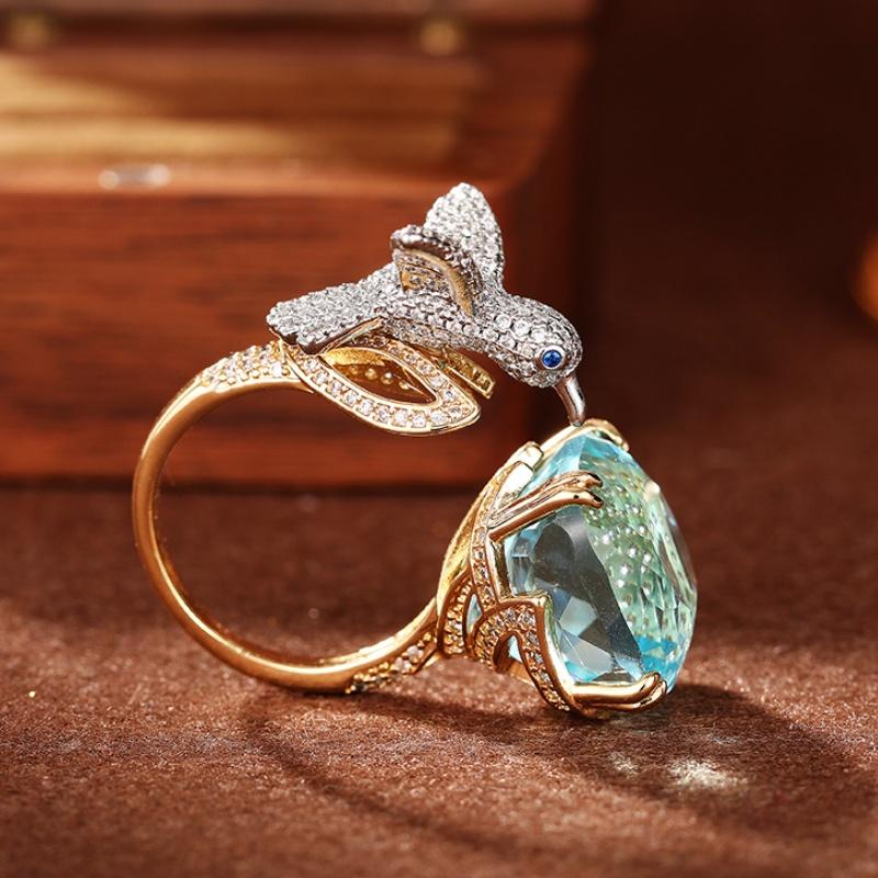 

CAOSHI Special Interest Two Tone Adjustable Ring with Green/Purple Cubic Zirconia Trendy Bird Design Party Accessories Jewelry resizable