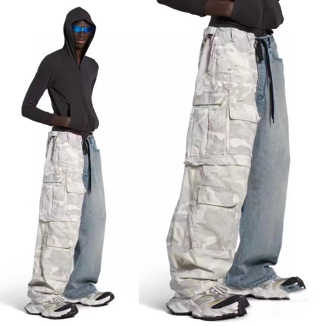 

Paris B Camouflage Plaid Detachable Denim Work Pants L зелений