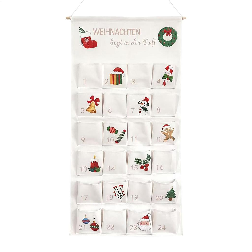 Bolsa Calendario de Adviento Navideño de 24 Días, Tela de Cuenta Atrás con Bolsillos, Colgante de Pared Festivo para Caramelos, Regalos para Sala de Estar