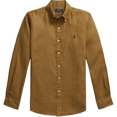 Polo Einfarbiges Polo mit gesticktem Logo Knopf Langarmhemd Herrenhemden Khaki 710966294-016