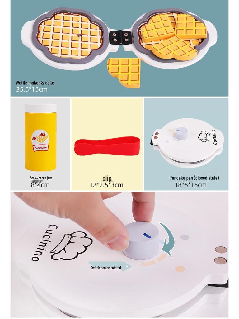 Kids' Wooden Kitchen Pretend Play Set with Oven, Toaster & Waffle Toys