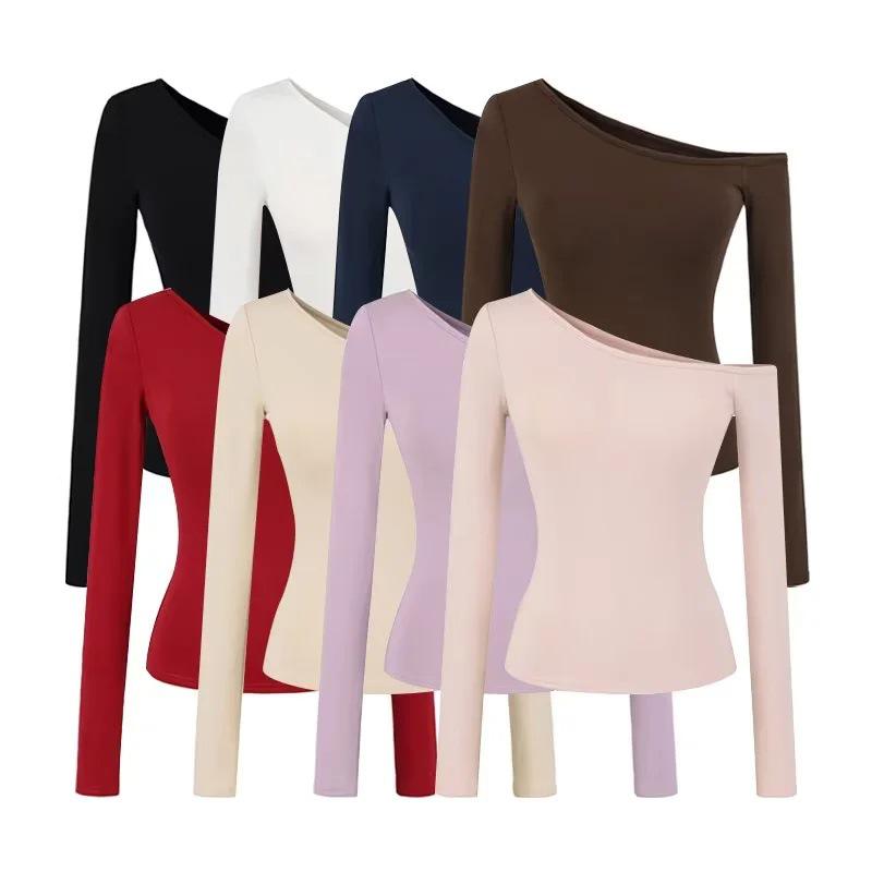 Women's Spicy American One-Shoulder Long-Sleeve Padded Crop Top - Autumn 2025