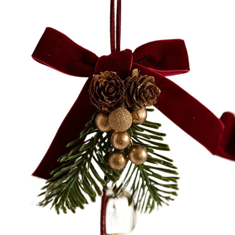 Christmas Pendant, Red Velvet Bow, Pine Cone Bell Decoration, Creative and Interesting, Adding Festive Atmosphere Party