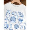 European sizes Summer Girls' Casual Round Neck T-Shirt Cute Marine Life, Shell, Bowknot Print Pattern Fashion Trend