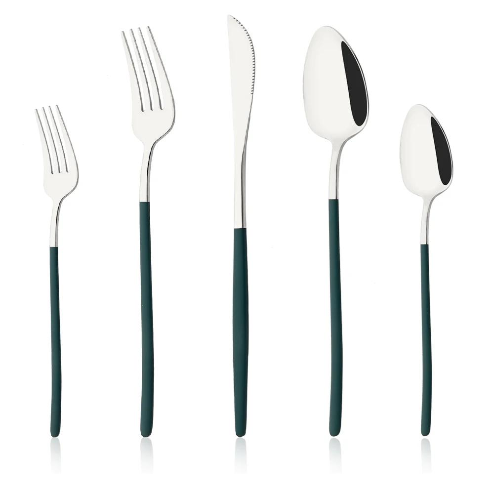 5Pcs White Gold Cutlery Set Stainless Steel Tableware Knife Dessert Fork Spoon Dinnerware Set Kitchen Flatware Silverware