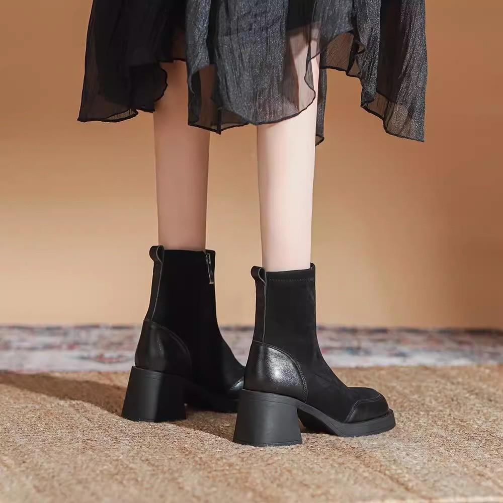 Small Heel Elastic Thin Boots Women's 2025 Autumn and Winter New Thick Heel Short Boots French Socks Boots Martin Boots
