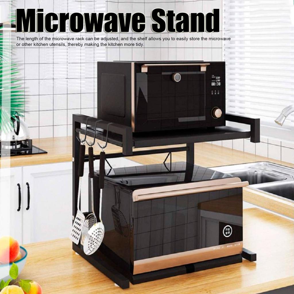 Expandable Microwave Rack Organizer Adjustable Kitchen Countertop Shelf Moisture Rust Proof Storage for Tableware Kitchen