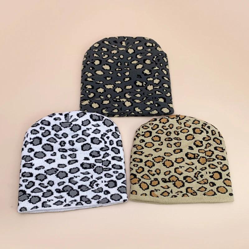 Retro Leopard Speckles Wool Knitted Hats Autumn And Winter Personal Warm Ins Versatile Hip Hop Fashion Y2K Niche Street Beanies
