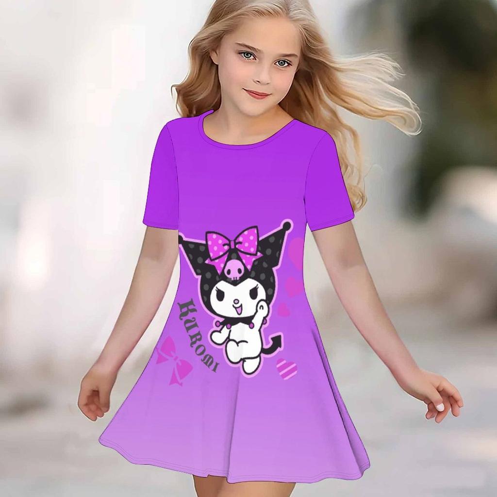 Girls 3D Print Dresses Kids Girl Party Short Sleeve Princess Dress Tank 3D Cute Cartoon Print Dress