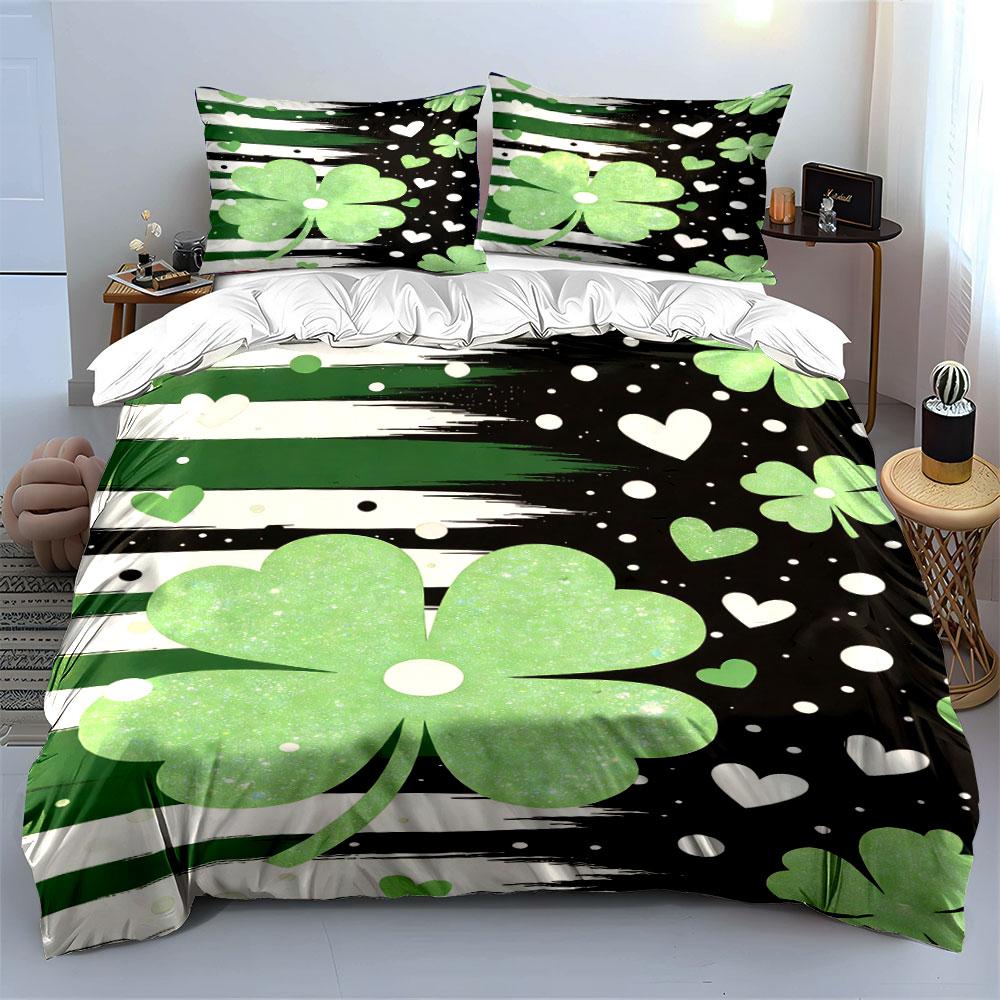 Green clovers and hearts. Bedding sets Duvet cover sets Duvet covers Pillowcases(1 * Duvet Cover 2 * Pillowcases without duvet insert)