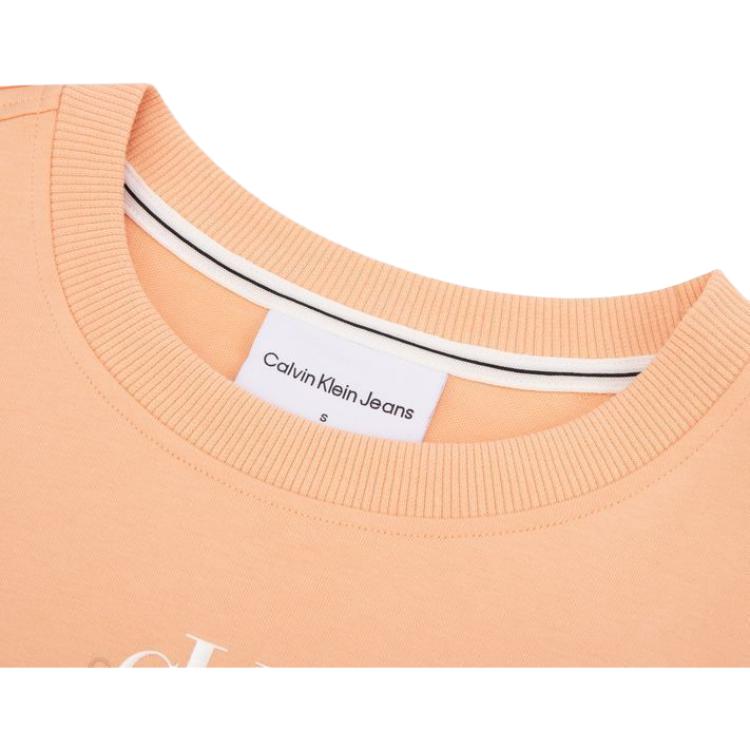 Calvin Klein Solid Loose Fit Round Neck Short Sleeve T-Shirt Women Tops Light-Orange J223330-TNB