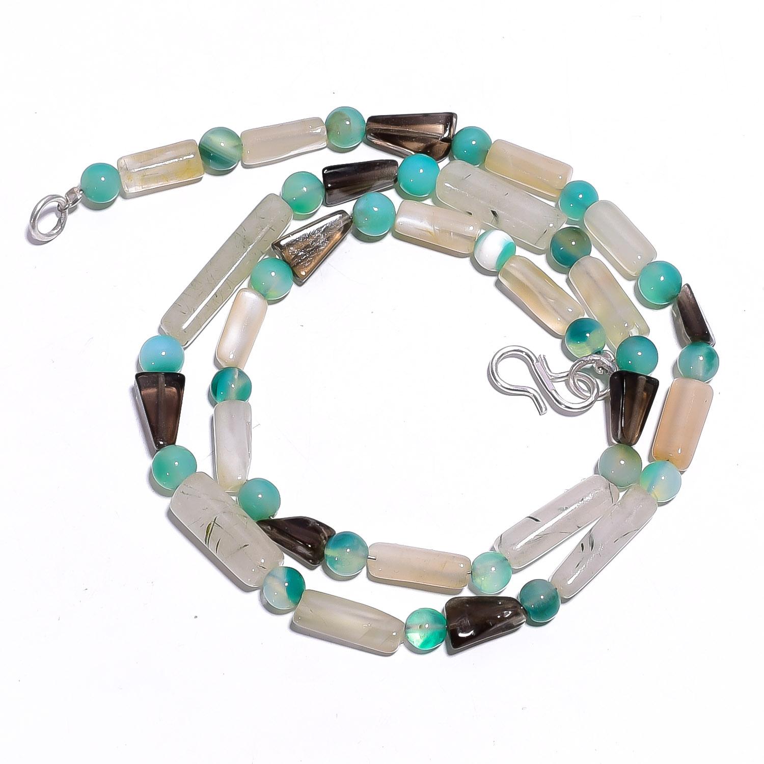 

Natural Rutile & Smoky Quartz Aventurine Gemstone Beads Necklace 17 UB-4436 UB-4436