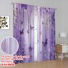 Set Of 2 Elegant Flat Printing Window Drapes Purple Butterfly Floral Digital Printed Polyester Festive Wall Decor Curtain Made