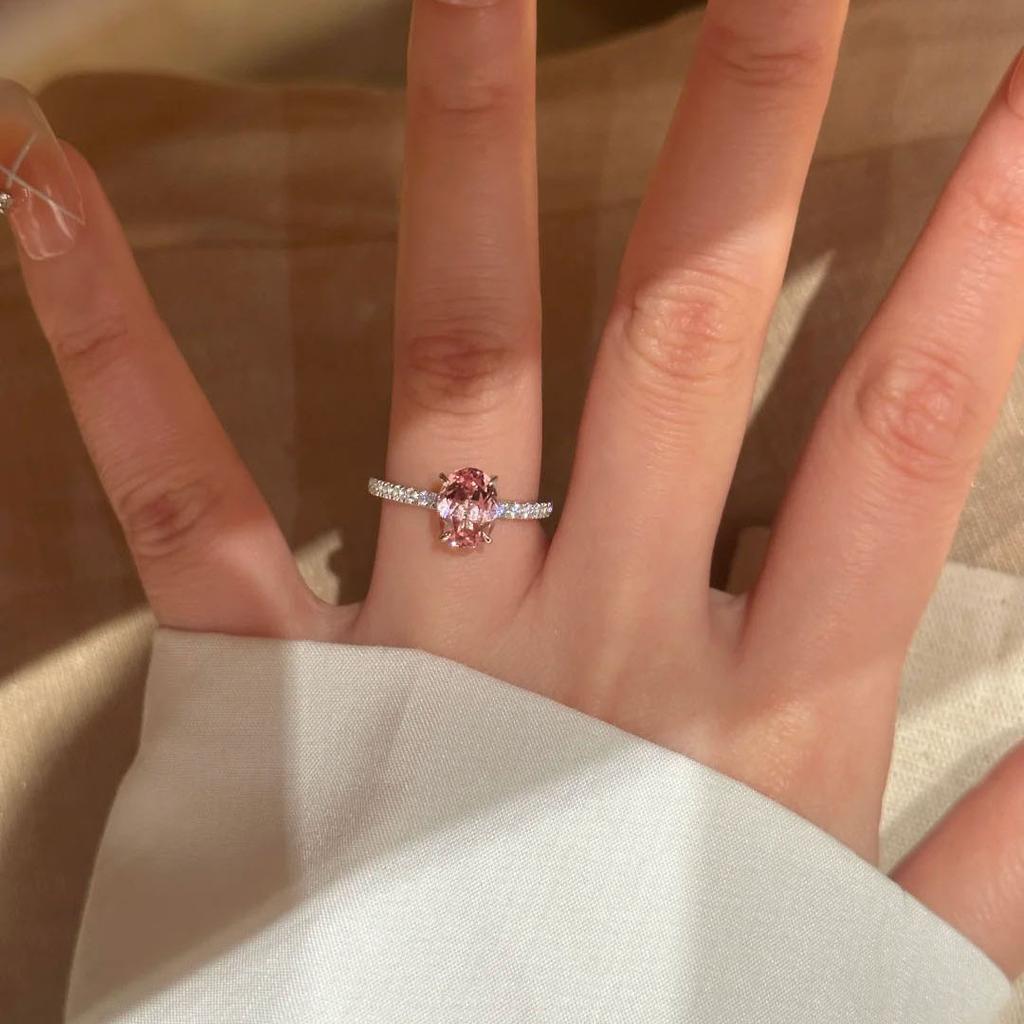 Unique and fresh oval pink gemstone jewelry sets inlay exquisite diamonds and sense of luxury Classic  rings for women necklace